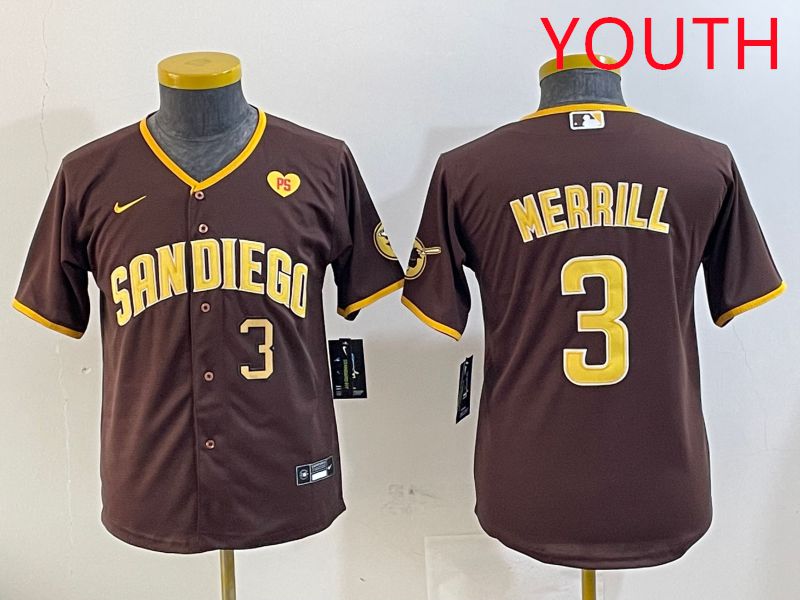 Youth San Diego Padres #3 Merrill Brown Game 2025 Nike MLB Jersey style 3